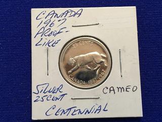 1967 Canada Twenty Five Cent Centennial Coin.
