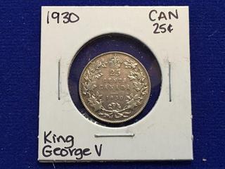 1930 Canada Twenty Five Cent Coin.