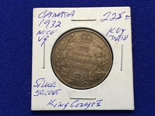 1932 Canada Fifty Cent Coin.