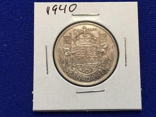 1940 Canada Fifty Cent Coin.