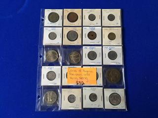 Coins of Nigeria, Pakistan, and Hong Kong.