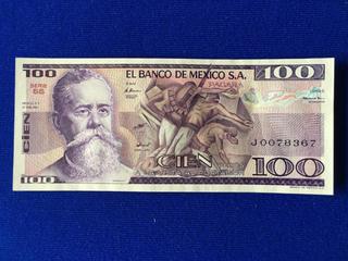 Bank Of Mexico Cien Pesos. S/N J0078367.