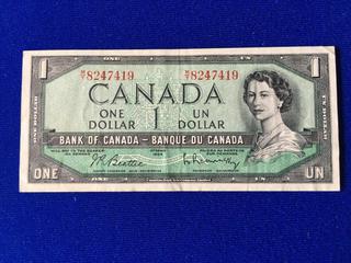 Bank Of Canada One Dollar Bill. S/N MY8247419.