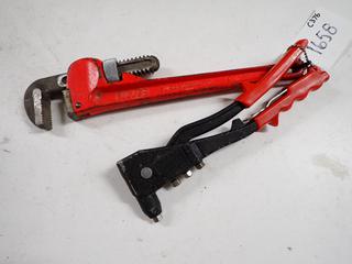 Feller 14 In. Pipe Wrench & Hand Riveter.