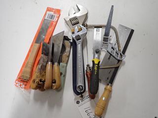 Assorted Putty Scrapers, Wrenches, Saws, Etc.