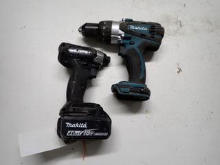 Makita DTD155 1/4 In. Impact Driver & DHP458 5/8 In. Hammer Drill/Driver, No Batteries or Charger.