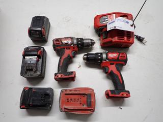 Milwaukee 2606-20 1/2 In. Drill/Driver, 1/2 In. Drill/Driver c/w (3) 18V Batteries & Charger.