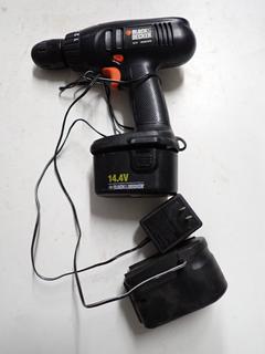 Black & Decker PS3625 3/8 In Drill c/w 14.4V Battery, Charger & Case.