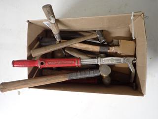 Assorted Hammers, Mechanical Nail Puller, Hatchet, Etc.