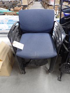 (10) Stackable Dark Blue Fabric Guest Chairs on Castors.
