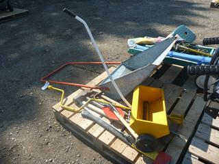 Snow Shovel 24in, Axe, Garden Weasel, Crow Bars and Sledge Hammers.
