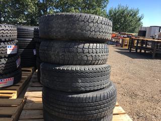 (2) Michelin LT 245/75 R16 Tires, (1) Wrangler LT 215 85 R16 w/ Rim and (1) Trail Cutter LT 225/75 R16 Tire w/ Rim and (1) Trailer Tire.