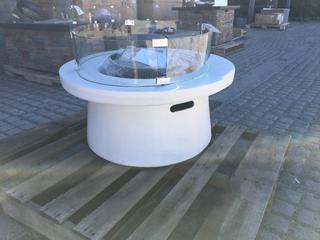 Unused Moon Round Fire Table White Concrete 75cm x 75cm x 36cm H.