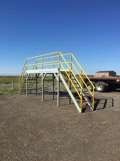 Steel Platform 36 In W x 14 Ft 4 In L  w/ Hand Rails & Stairs on Each Side.