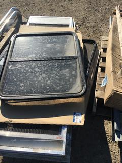 RV Parts c/w (5) Assorted Windows, Man Door w/ Frame and (2) Screen Doors.