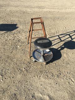 Stool on Castors and Steel Stand.