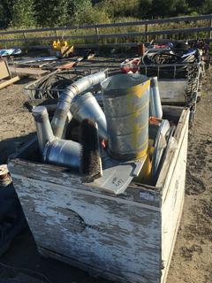 Wooden Crate with Assorted Elbows, Brooms, Trailer Jacks, Sling and 3/4 In Polyethylene Pipe.