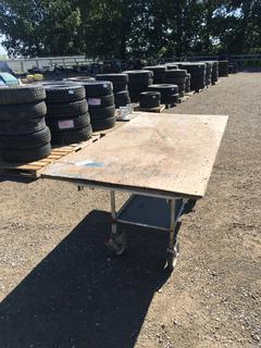 Wood/Steel Rolling Work Table 81 In L x 38 In W x 36 In H.