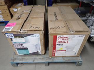(2) Toilets, Vardon Elongated 6L & Coop Gold Hydra Elongated Rimless 4.8L.