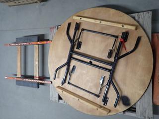 Round Wooden Fold-Up Table. 48 In. D, & Powerfist 600 LB. Platform Dolly.