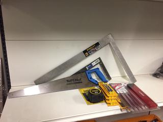 Quantity  of Reciprocating Saw Blades, Hand Saw, Carpenter's Squares, Etc.