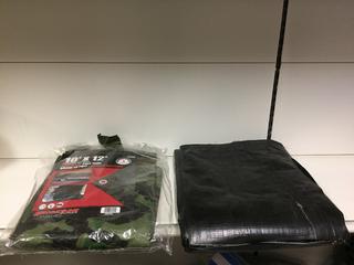10 Ft x 12 Ft Camo Tarp & Unknown Size Black Tarp.