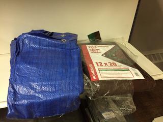 12 Ft x 20 Ft Brown Tarp & Unknown Size Blue Tarp.