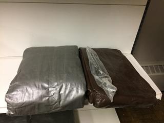 (1) Brown & (1) Gray Tarp, Unknown Sizes.