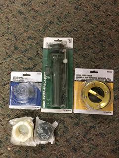 Assorted Plumbing Hardware c/w Pop-Up Sink Drains, Acrylic Handles, PVC Fittings, Etc.