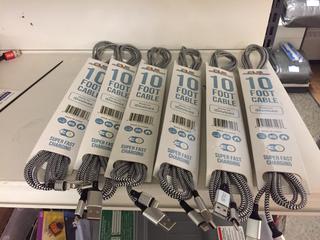(6) PLS 10 Ft iPhone Chargers. 