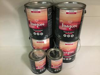 (4) 3.70L Co-op Imagine Paint/Primer Eggshells (2) 925ML Co-op Imagine Paint /Primer Eggshells.