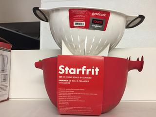 (1) Starfit Set of Mixing Bowls & (1) Goodcook Straining Bowl. 