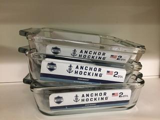 (3) Anchor Hocking Cake Dish. 