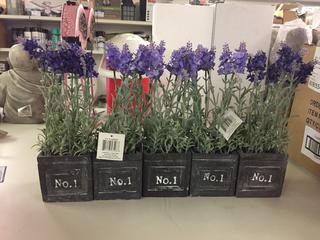 (5) Pots of Fake Flowers. 