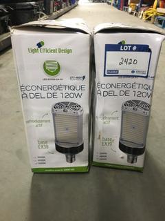 (2) Light Efficient LED-8090M-G4-HV 120W LED Retrofil Bulbs.