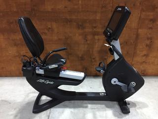Life Fitness Model 95RS Life Cycle Recumbent Bike c/w Programmed Workouts & Touchscreen Display. S/N APB115659.