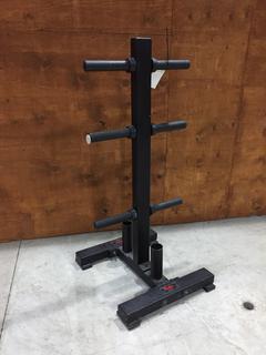 YORK BARBELL Olympic Weight Plate Tree: 6 plate storage pegs for 2” Olympic plates. 2 Olympic (vertical) barbell holders for storage
