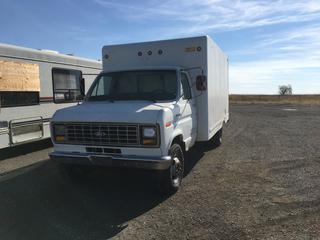 1990 Ford E350 Econoline Cube Van c/w 5.8L V8, Auto, LT215/85R16 Front, LT215/75R16 Rear Tires, Showing 187,448 Kms, VIN 1FDKE30H8LHA20080. *Note: Out of Province Vehicle, Active In Ontario - No Registration, Runs Bad.