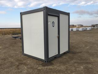 Portable Washroom c/w 110V Shower, Toilet, Sink, Medicine Cabinet, Mirror, Opening Window, Wiring For Light & Fan, Total Dimension 75 In. x 85 In x 93 In H, Control # 9270