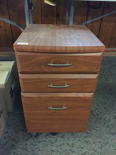 Rolling Wooden Nightstand. 22-1/2in. H x 13-1/2in. W x 16in. L.