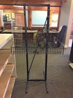 Black Metal Display Stand w/ Wire Basket. 62-1/2in. H, Basket is 15in. x 30in.