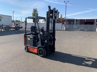 2013 Toyota 8FBCU25 5000lb 48V Electric Forklift c/w Truckers Mast, Good Battery, Showing 15653 hrs, S/N 64638. *Note: No Charger