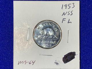 1953 Canada Five-Cent Coin.