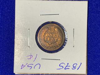 1875 United States Of America One-Cent Coin.