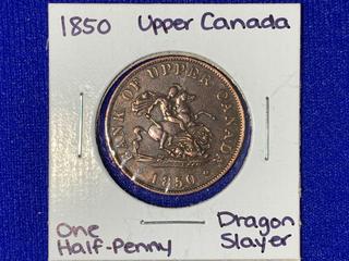 1850 Bank Of Upper Canada One Half Penny Bank Token.