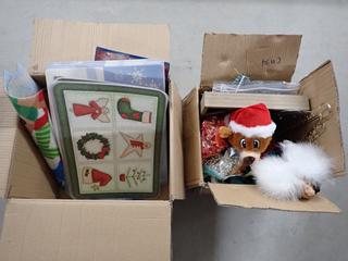 Assorted Christmas Window Stickers, Placemats, Garland, Etc.