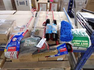 Assorted Household Cleaning Supplies, Brooms, Mops, Etc.