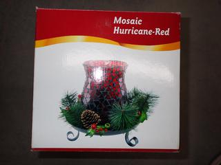 Red Mosaic Candle Holder with Greenery Centerpiece.