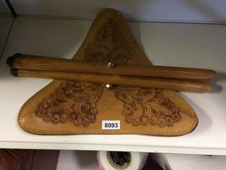 Hand Finished Leather & Wood Three legged Stool