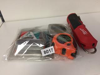 (3) Tape Measures & Milwaukee LED Stick Light.